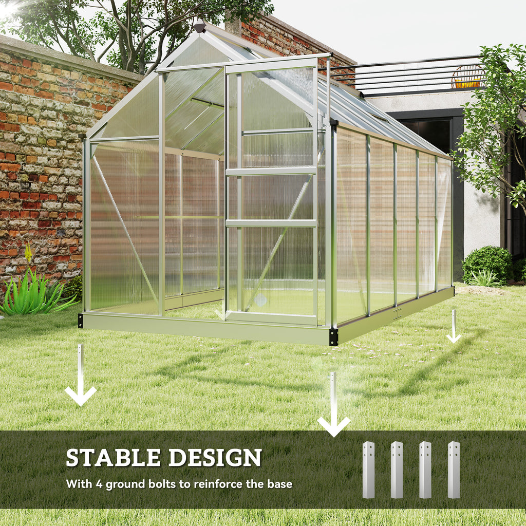 6' x 10' x 6.6' Polycarbonate Greenhouse, Walk-In Green House Kit Garden, Plants Grow, Galvanized Sheet Aluminum Frame