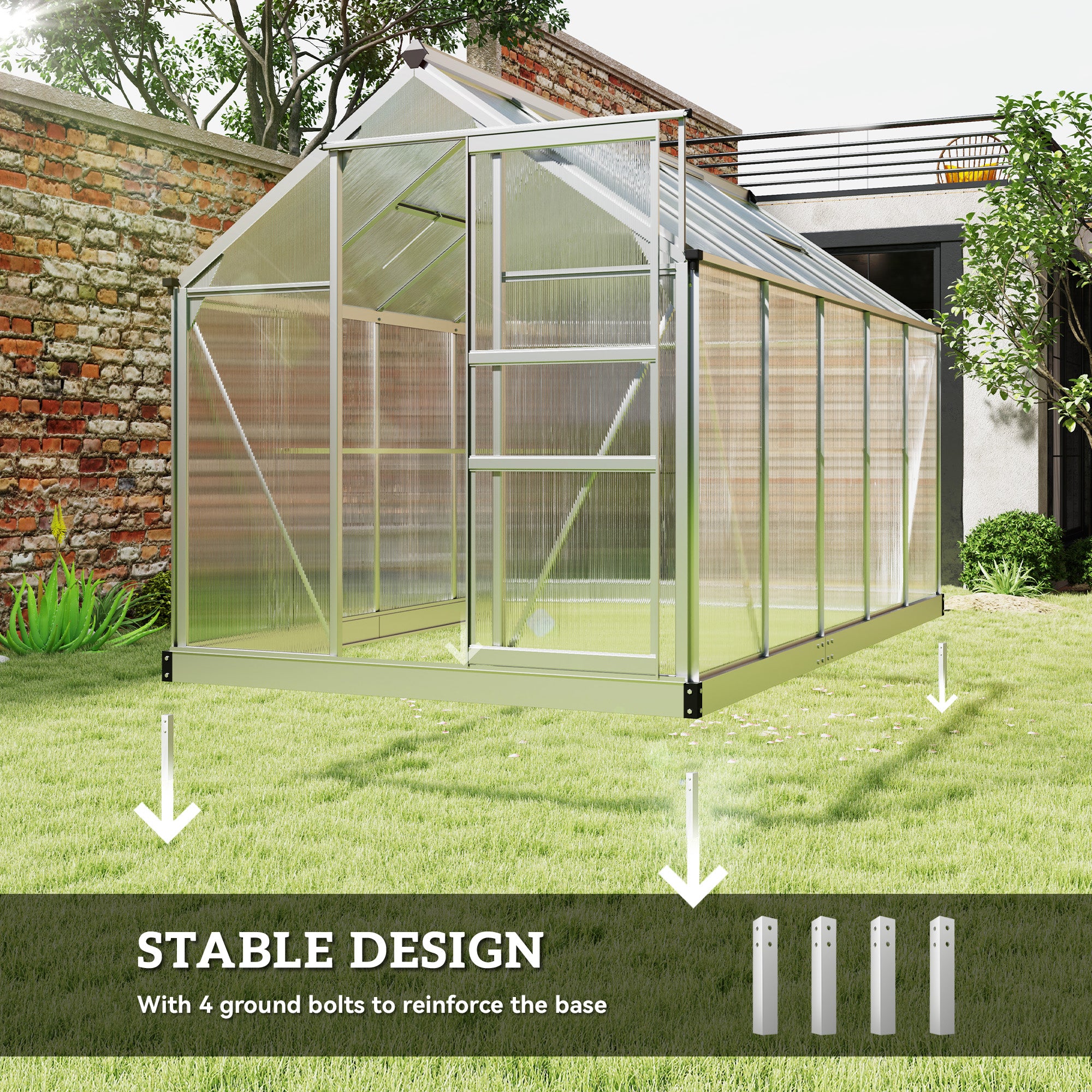 6' x 10' x 6.6' Polycarbonate Greenhouse, Walk-In Green House Kit Garden, Plants Grow, Galvanized Sheet Aluminum Frame