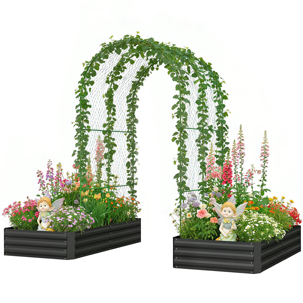 Metal Raised Garden Bed with Trellis, Galvanized Garden Bed Kit Outdoor Garden Box with Trellis, Black