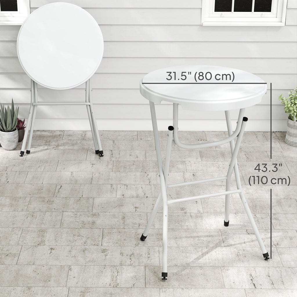 31.5" Bar Height Patio Table, Outdoor Bar Folding Table with HDPE Top, Locking Steel Legs for Party, Camping, White