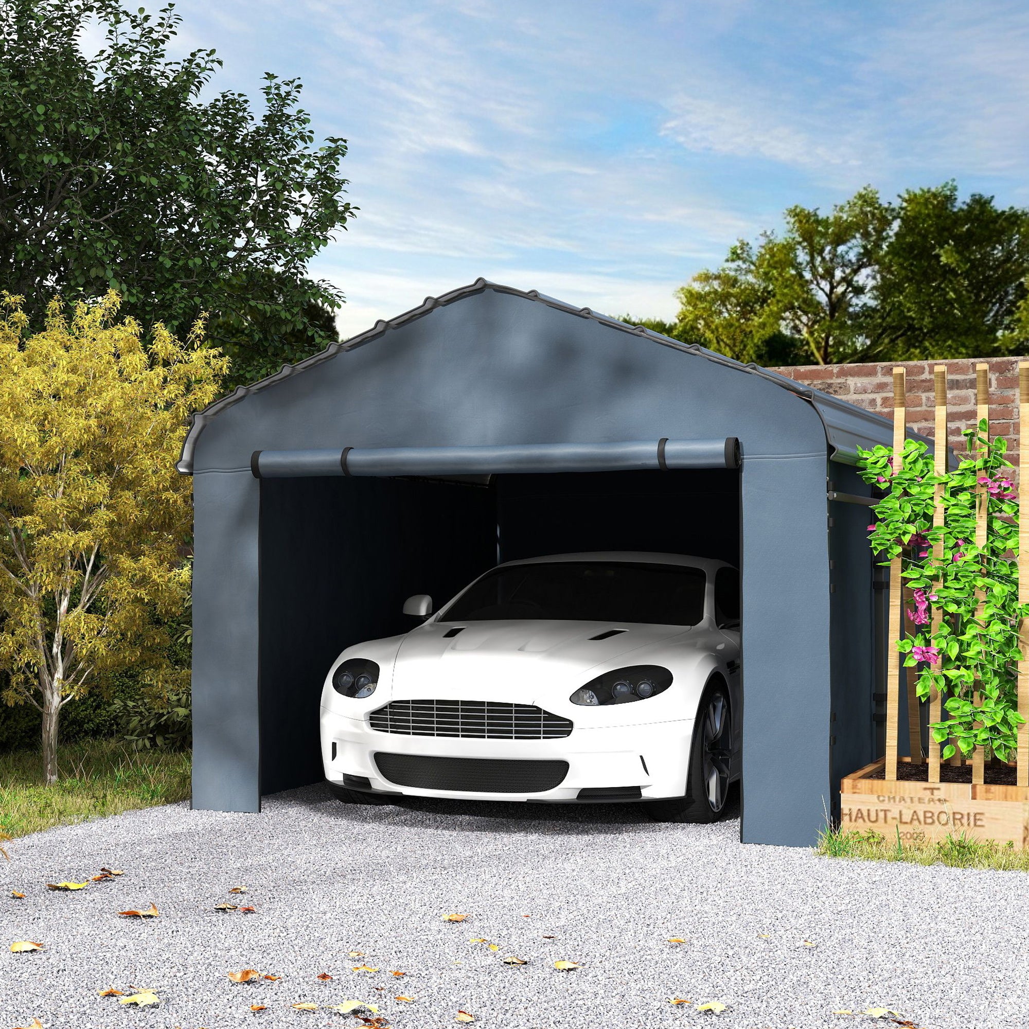 10' x 15' Metal Carport, Heavy Duty Garage Car Shelter with Galvanized Metal Roof and Removable Sidewalls, Dark Grey
