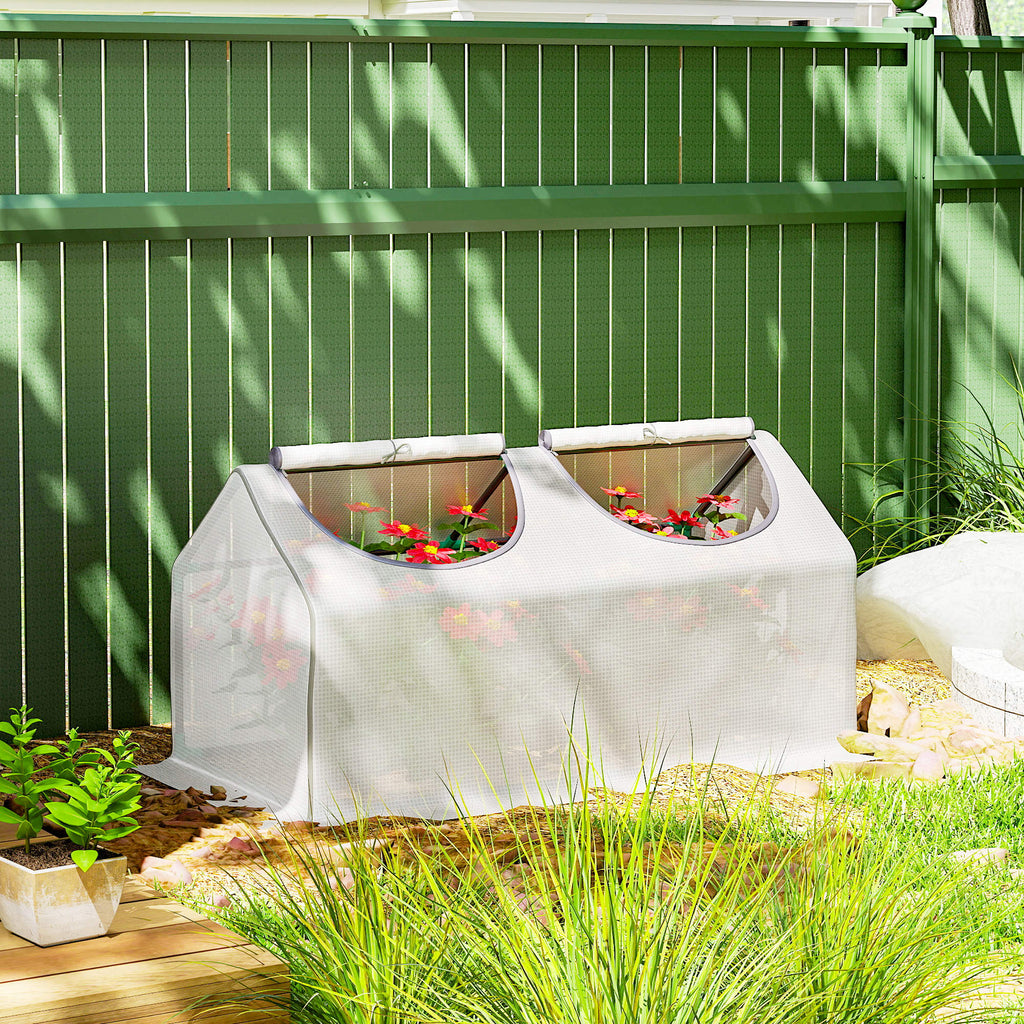 Portable Mini Tunnel Greenhouse Garden Warm House with 2 Windows Steel Frame PE Cover, 47" x 24" x 24", White