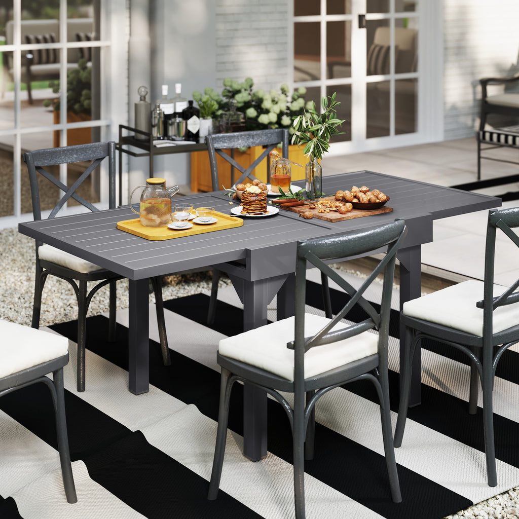 35"-71"  Extendable Aluminium Outdoor Dining Table, Slatted Top Patio Table for 4-6 Person, for Garden, Backyard, Grey