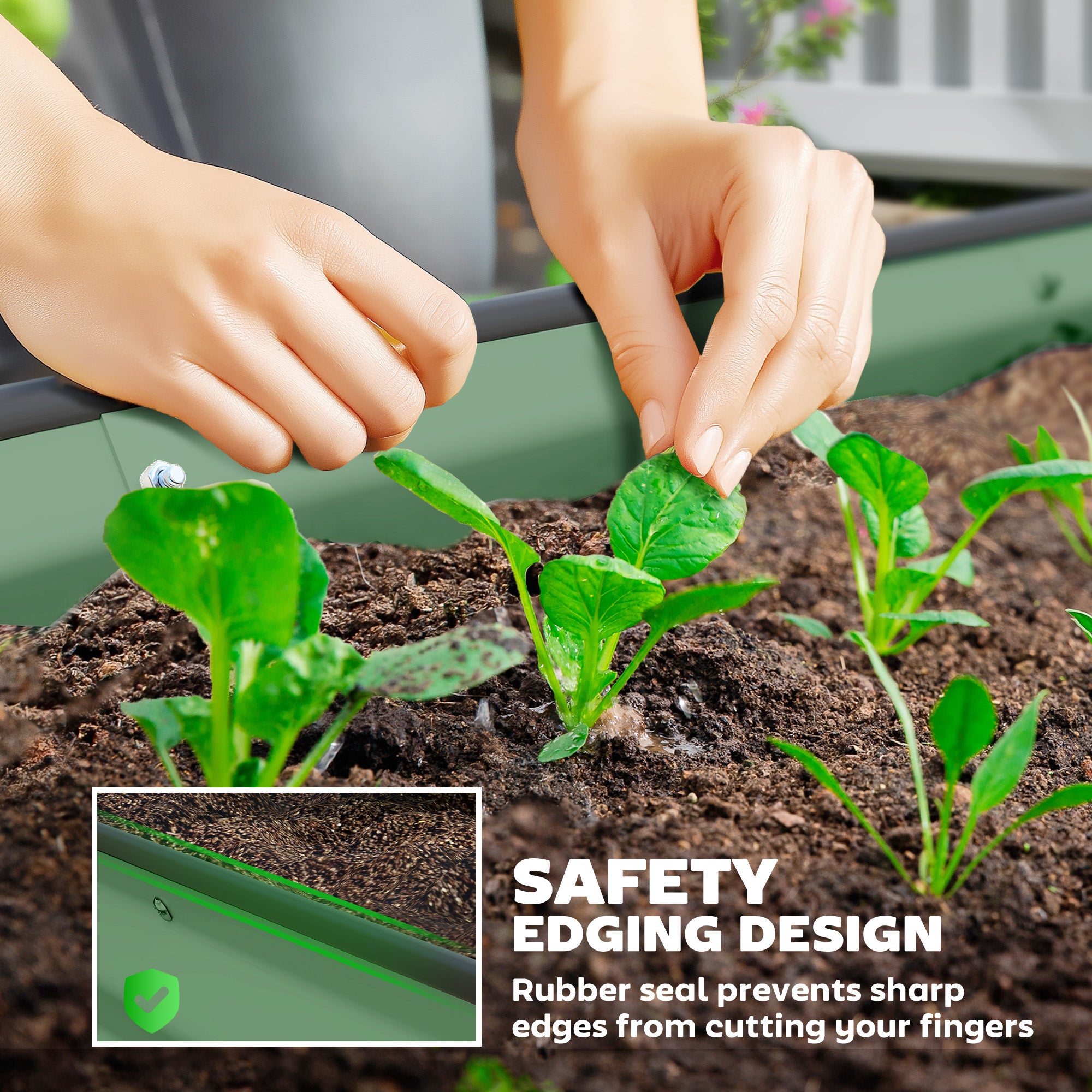 6' x 3' x 1' Large Outdoor Planter Box, Galvanized Raised Garden Bed with Metal Plant Stake, Light Green
