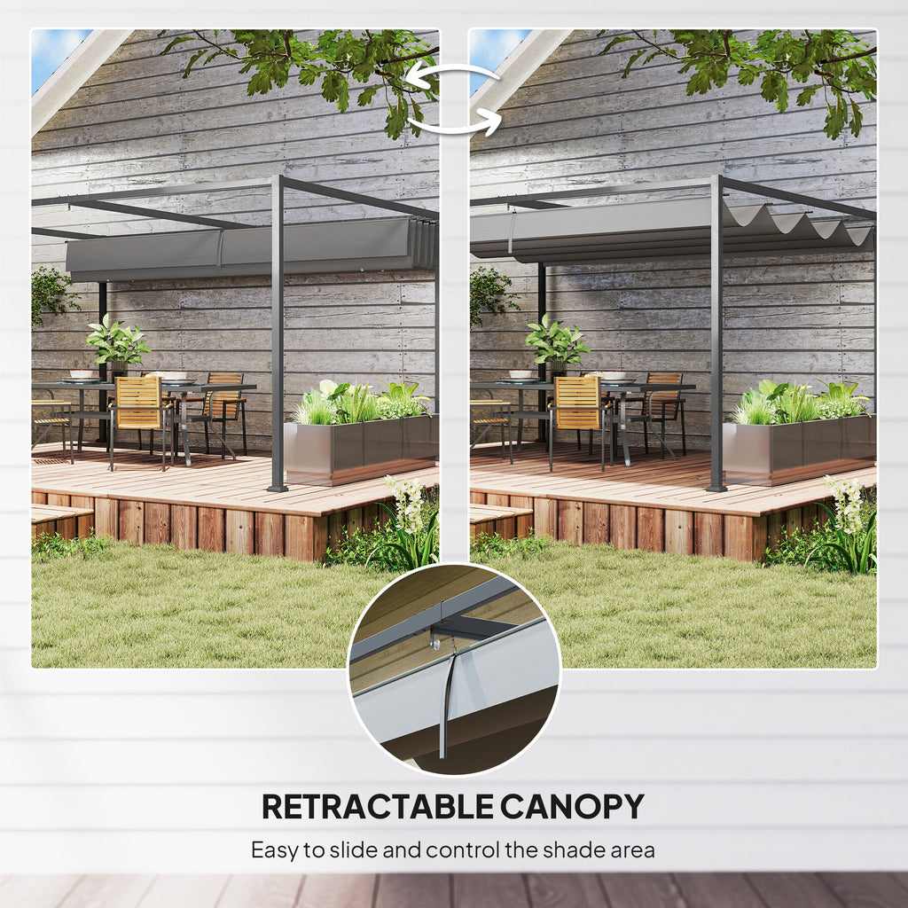 13' x 10' Patio Pergola with Retractable Canopy, Outdoor Sun Shelter, Yard Shade, Dark Grey