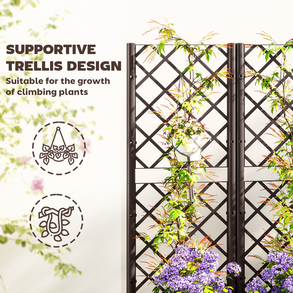 Raised Garden Bed with Trellis, Plastic Raised Flower Bed with Drainage Holes and Drain Plugs, 32" x 16" x 48"