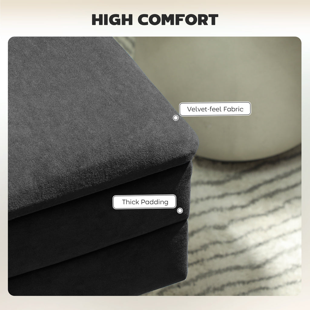 31" Storage Ottoman, Velvet End of Bed Bench with Steel Legs, Foot Stool with Storage for Bedroom, Living Room, Black