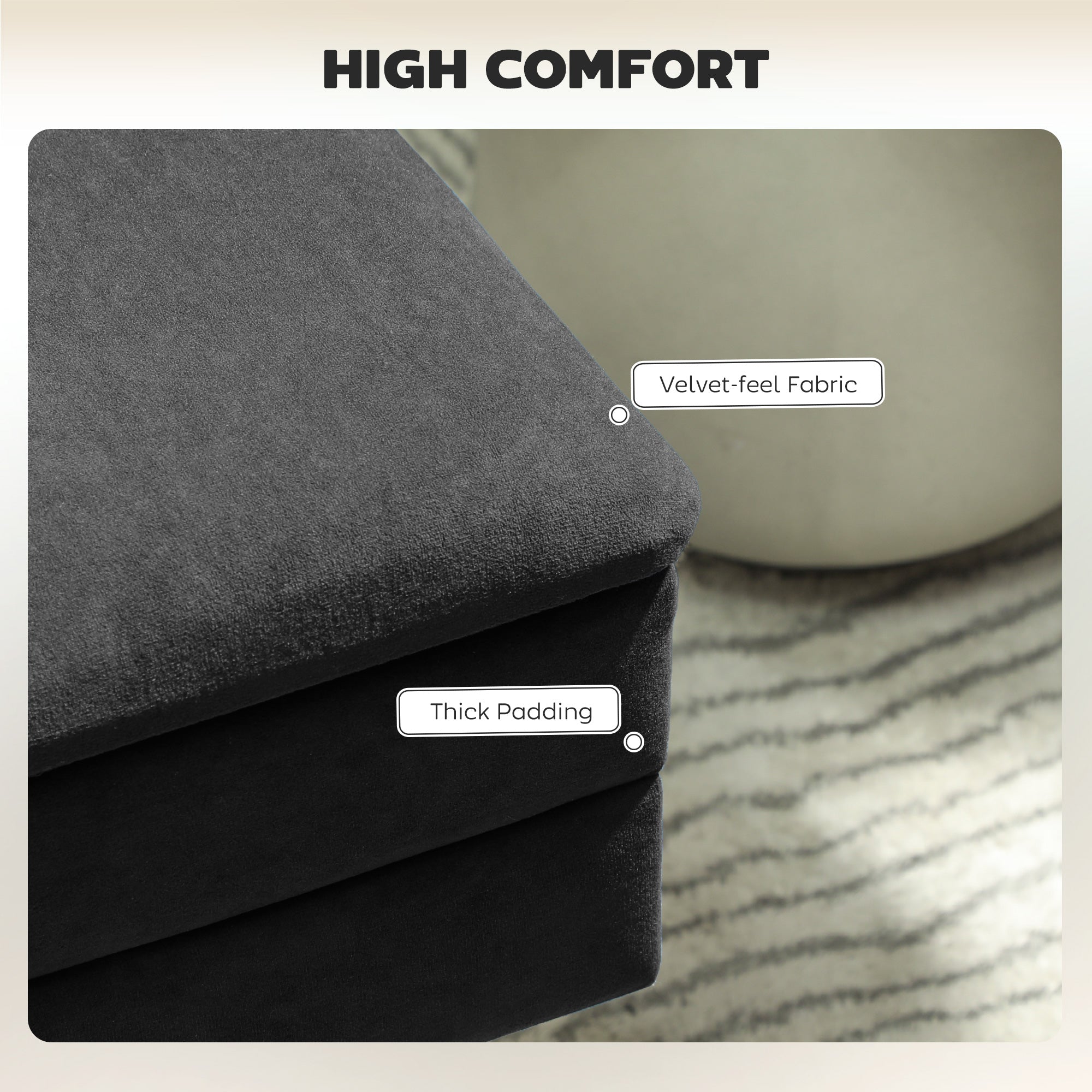 31" Storage Ottoman, Velvet End of Bed Bench with Steel Legs, Foot Stool with Storage for Bedroom, Living Room, Black