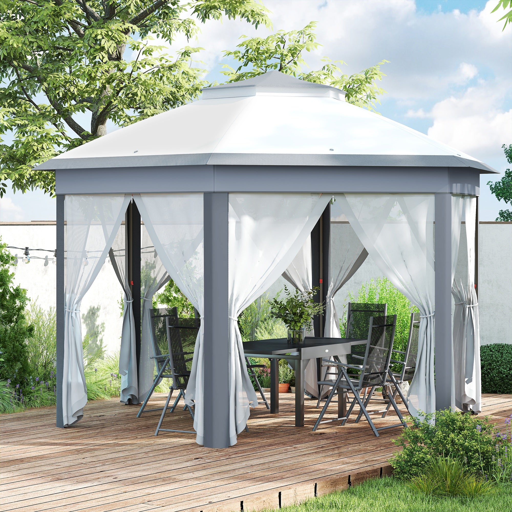 13' x 13' Pop Up Canopy Tent with Netting and Carry Bag, Instant Sun Shelter, Grey