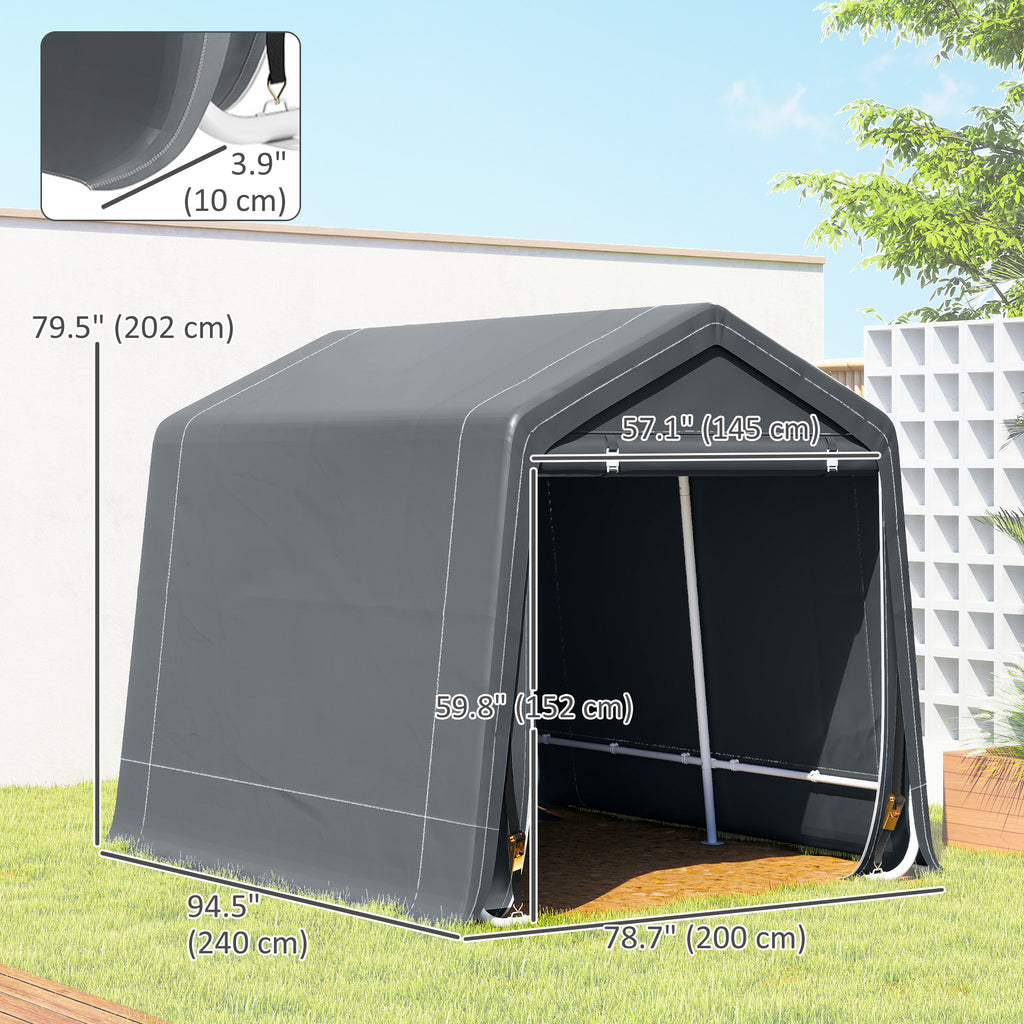 7.9' x 6.6' Garden Storage Tent, Patio Storage Shelter w/ Metal Frame and Double Zipper Doors, Dark Grey