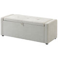 Storage Ottoman Bench, Linen-Look Fabric Upholstered Ottoman with Storage, Wide Padded Seat, Cream White