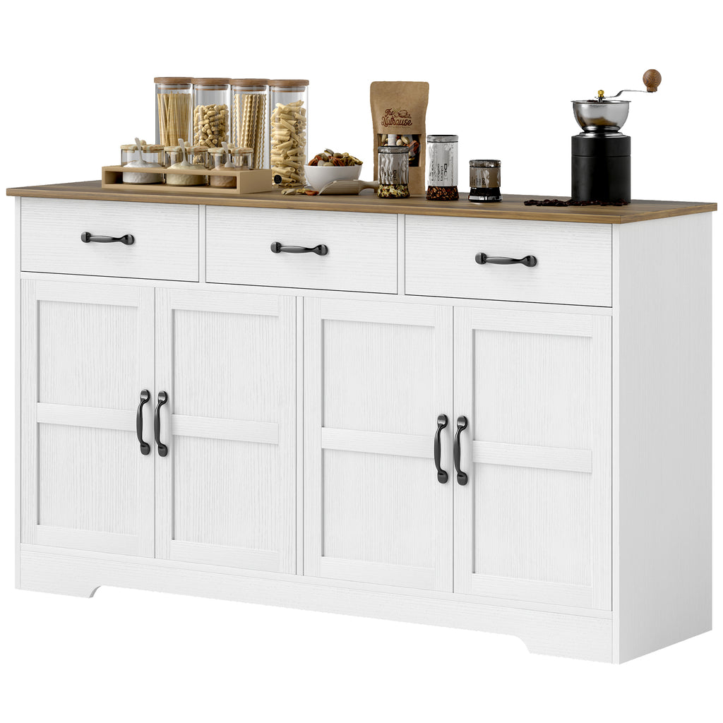 Sideboard Buffet Cabinet with Storage, Modern Coffee Bar Cabinet with 3 Drawers and Adjustable Shelves, Distressed White