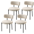 4 Pieces Kitchen Chairs, Modern Dining Chairs w/ Berber Fleece Upholstery and Steel Legs for Living Room, Beige