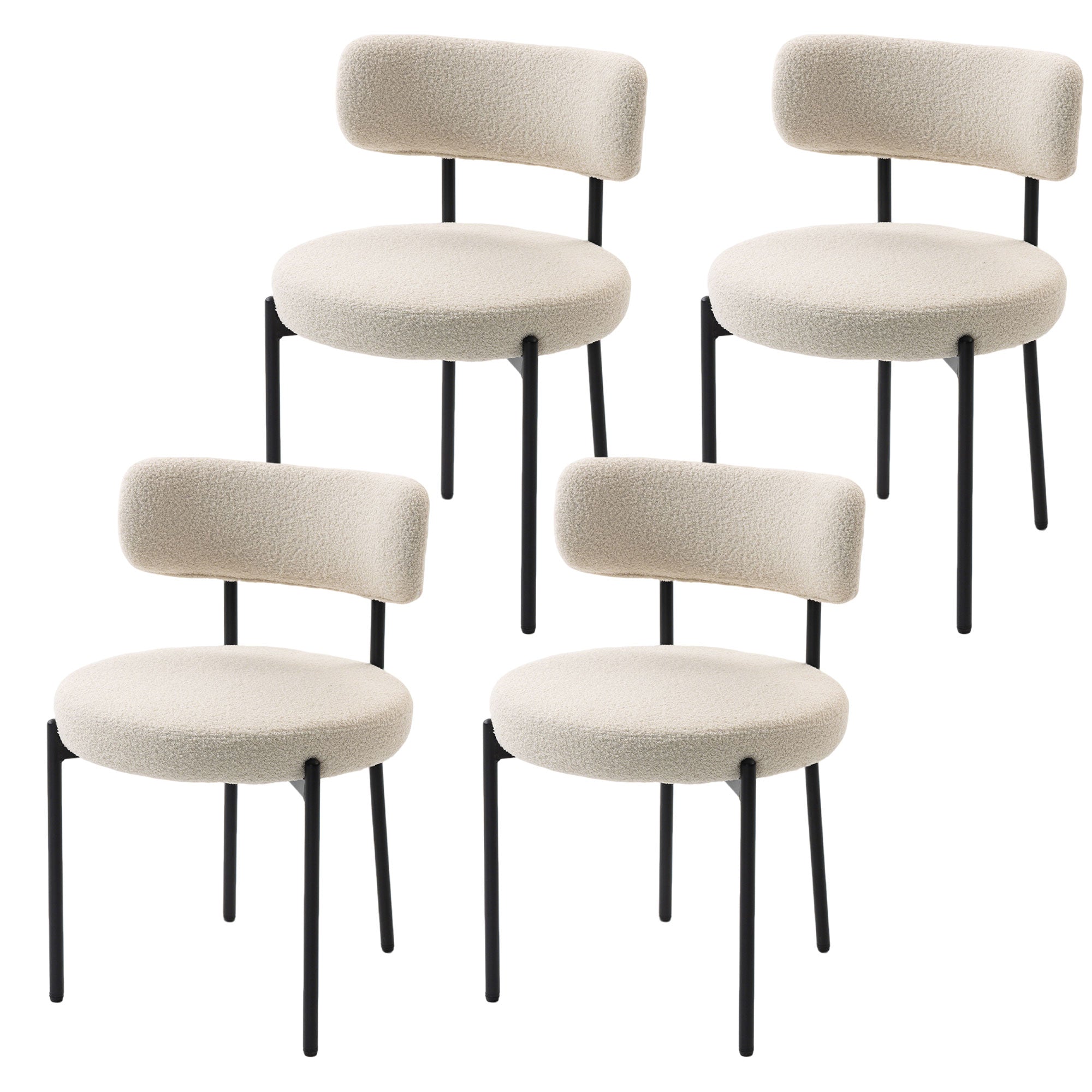 4 Pieces Kitchen Chairs, Modern Dining Chairs w/ Berber Fleece Upholstery and Steel Legs for Living Room, Beige