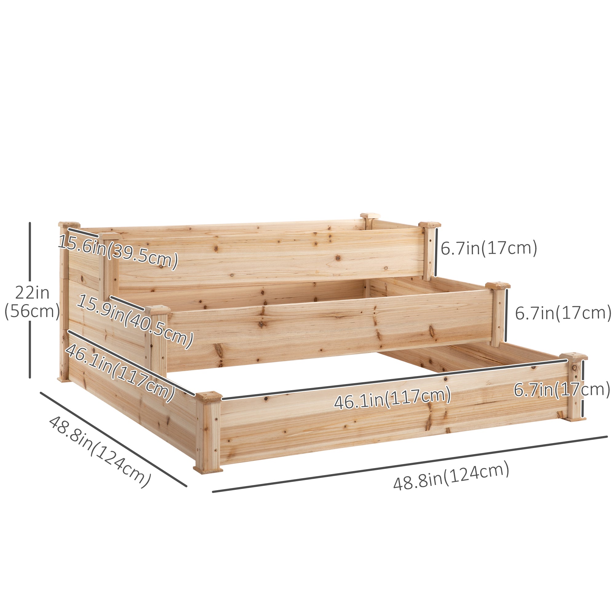 49" x 49" x 22" 3-Tier Raised Garden Bed Wooden Planter Kit Elevated Plant Box Stand for Yard, Patio, Natural