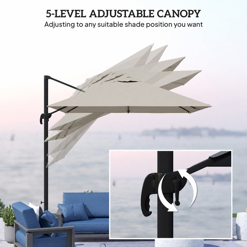 8 FT Aluminium Cantilever Patio Umbrella with 360Â° Rotation, Cross Base, Crank and Tilt for Garden, Patio, Light Grey