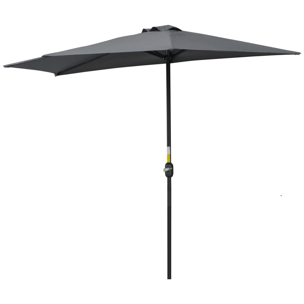 9.8ft Half Umbrella Semi Round Patio Parasol with Crank Handle, Top Vent for Garden, Balcony- NO BASE INCLUDED, Grey