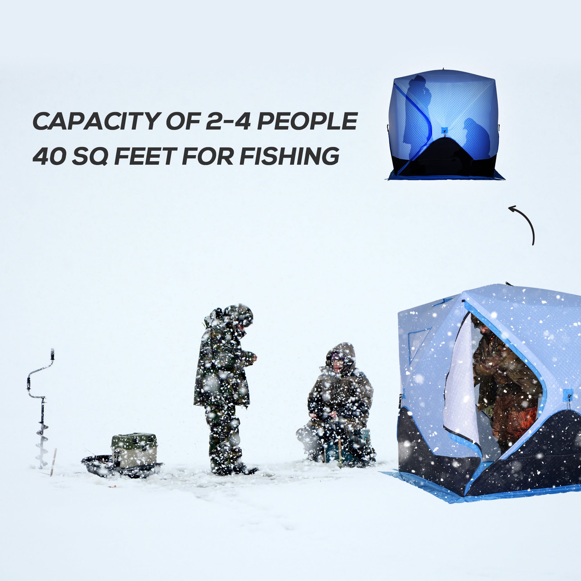 4-Person Pop-up Ice Fishing Tent, Insulated Ice Fishing Shelter with Ventilation Windows, Double Doors and Carry Bag, for Low-Temp -22â„‰
