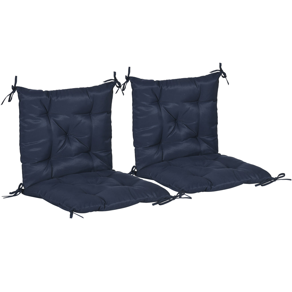 Patio Chair Cushions Set of 2, 39" x 20" x 3" Outdoor Tufted Cushion Set with Ties for Indoor Outdoor Garden Furniture, Dark Blue