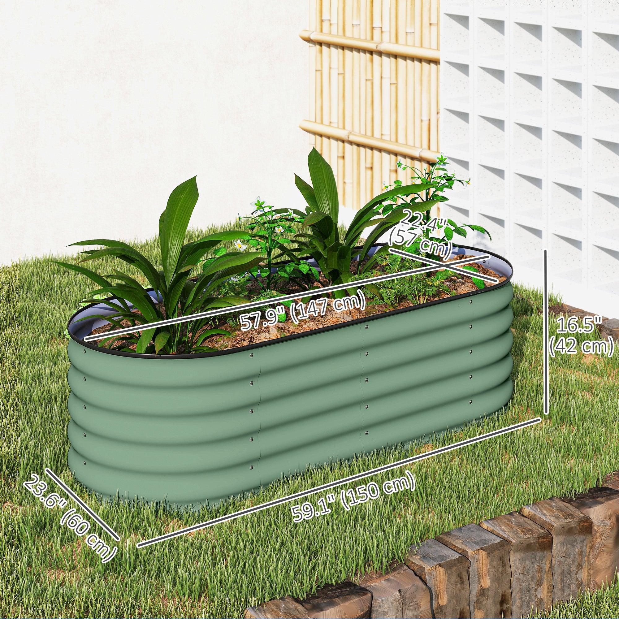 5 x 2 x 1.5 FT Galvanized Steel Raised Garden Bed, Metal Garden Bed Planter Box with Safety Edging, Green