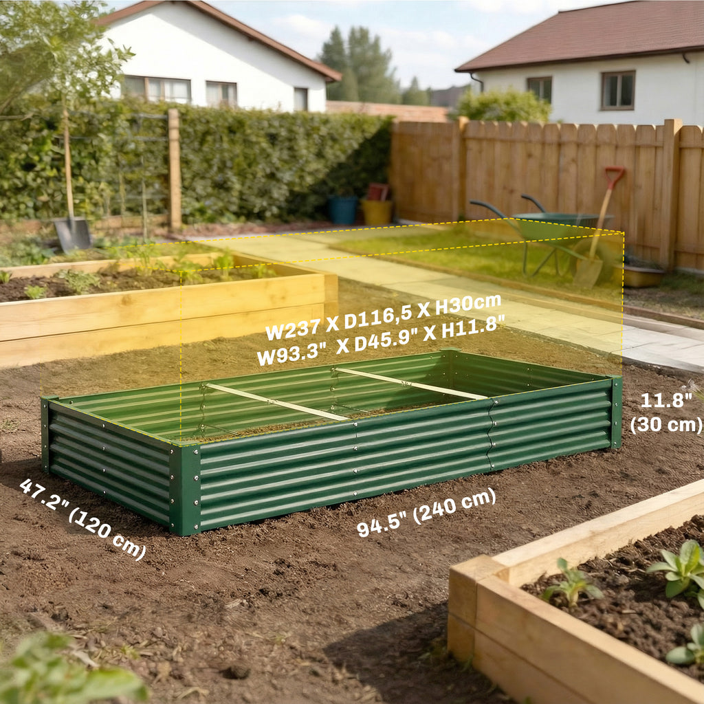 8 x 4 x 1ft Galvanized Raised Garden Bed, Reinforced Outdoor Planter Box with Open Bottom, Green