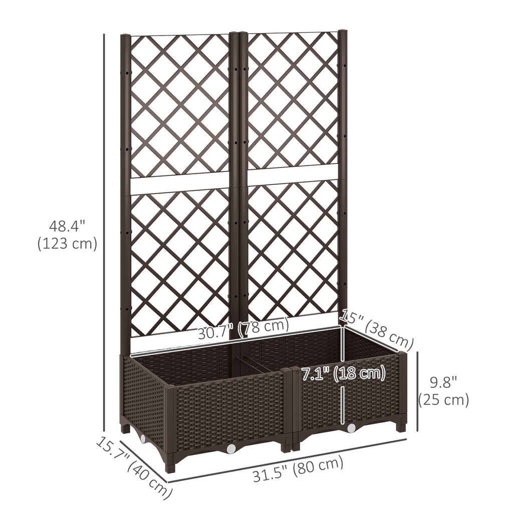 Raised Garden Bed with Trellis, Plastic Raised Flower Bed with Drainage Holes and Drain Plugs