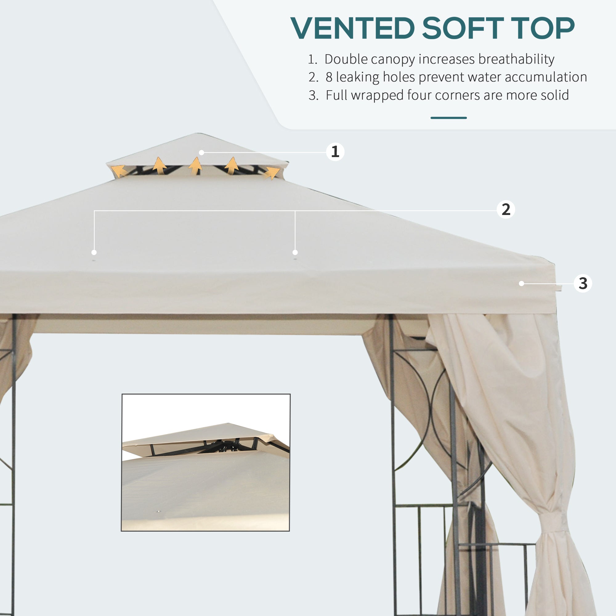 10' x 10' Patio Gazebo Outdoor, Canopy Shelter with Double-tier Roof, Pavilion Sidewalls for Garden Events, Cream White