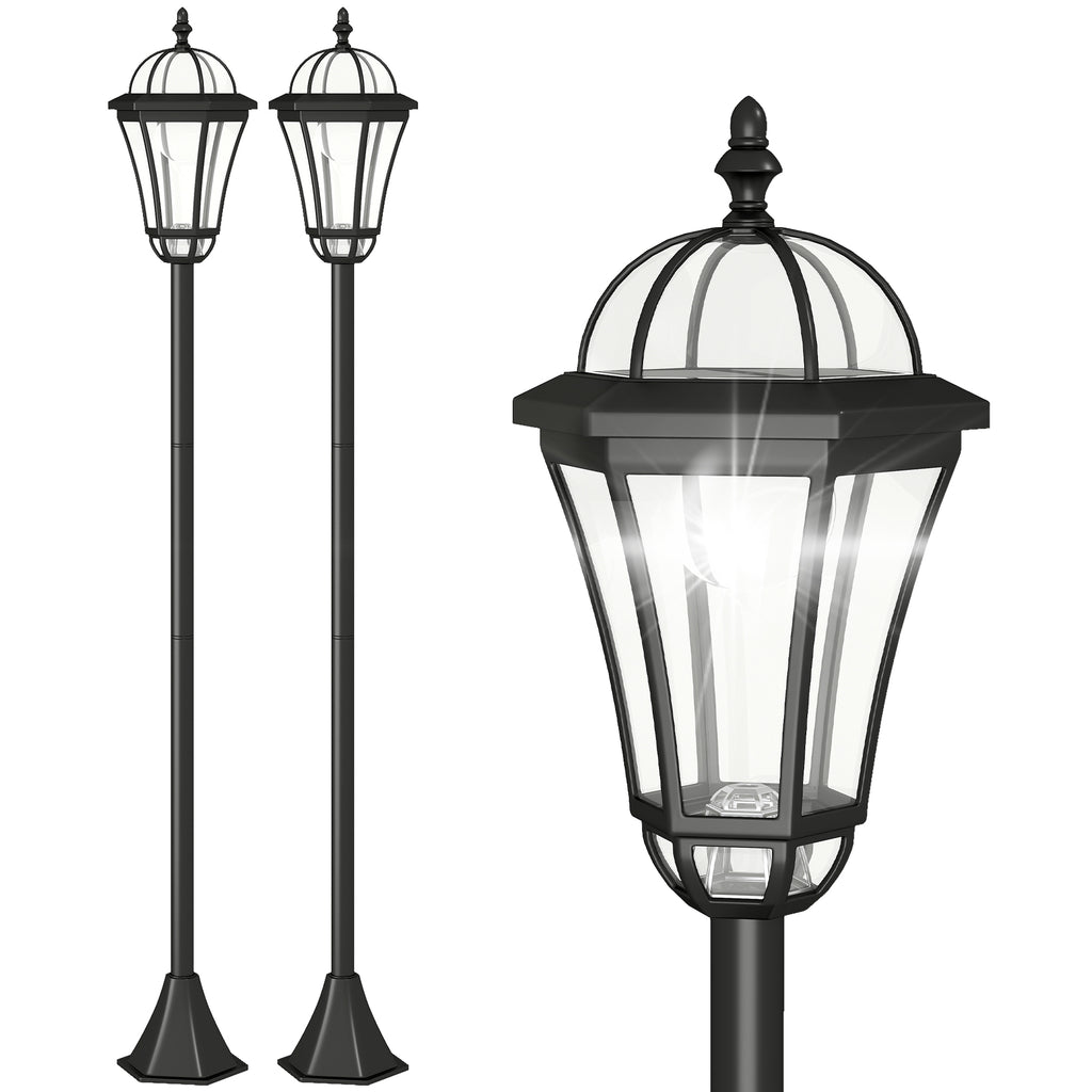 2 Piece LED Garden Lights Lamp Post Solar Powered Auto Switch Outdoor Lantern Patio Pathway Walkway Water-Resist 6 Hours Black