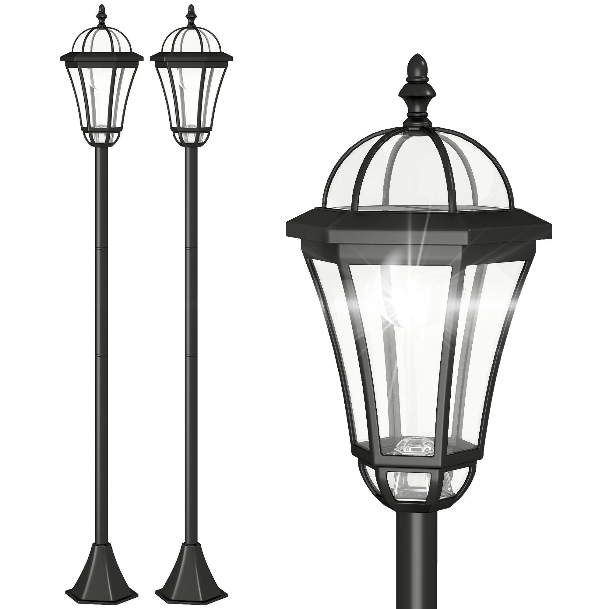 2 Piece LED Garden Lights Lamp Post Solar Powered Auto Switch Outdoor Lantern Patio Pathway Walkway Water-Resist 6 Hours Black
