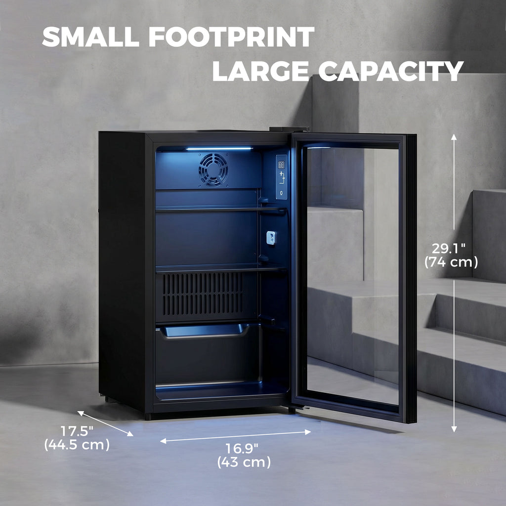 2.1 Cu.Ft Beverage Fridge, 85 Can Drink Fridge with Glass Door, Auto-Defrost and LED Lights for Soda, Beer, Black