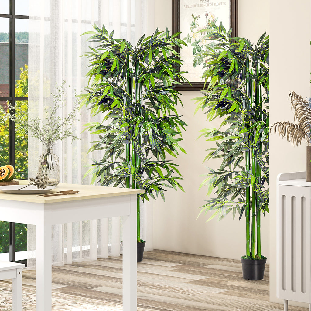 Set of 2 6FT Artificial Bamboo Tree Fake Decorative Plant with Nursery Pot for Indoor Outdoor DÃ©cor