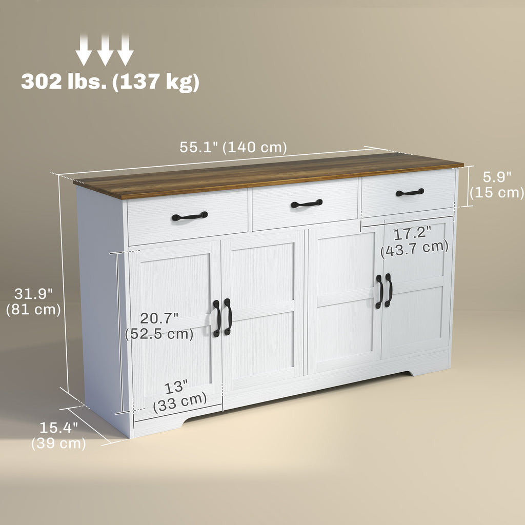 Sideboard Buffet Cabinet with Storage, Modern Coffee Bar Cabinet with 3 Drawers and Adjustable Shelves, Distressed White