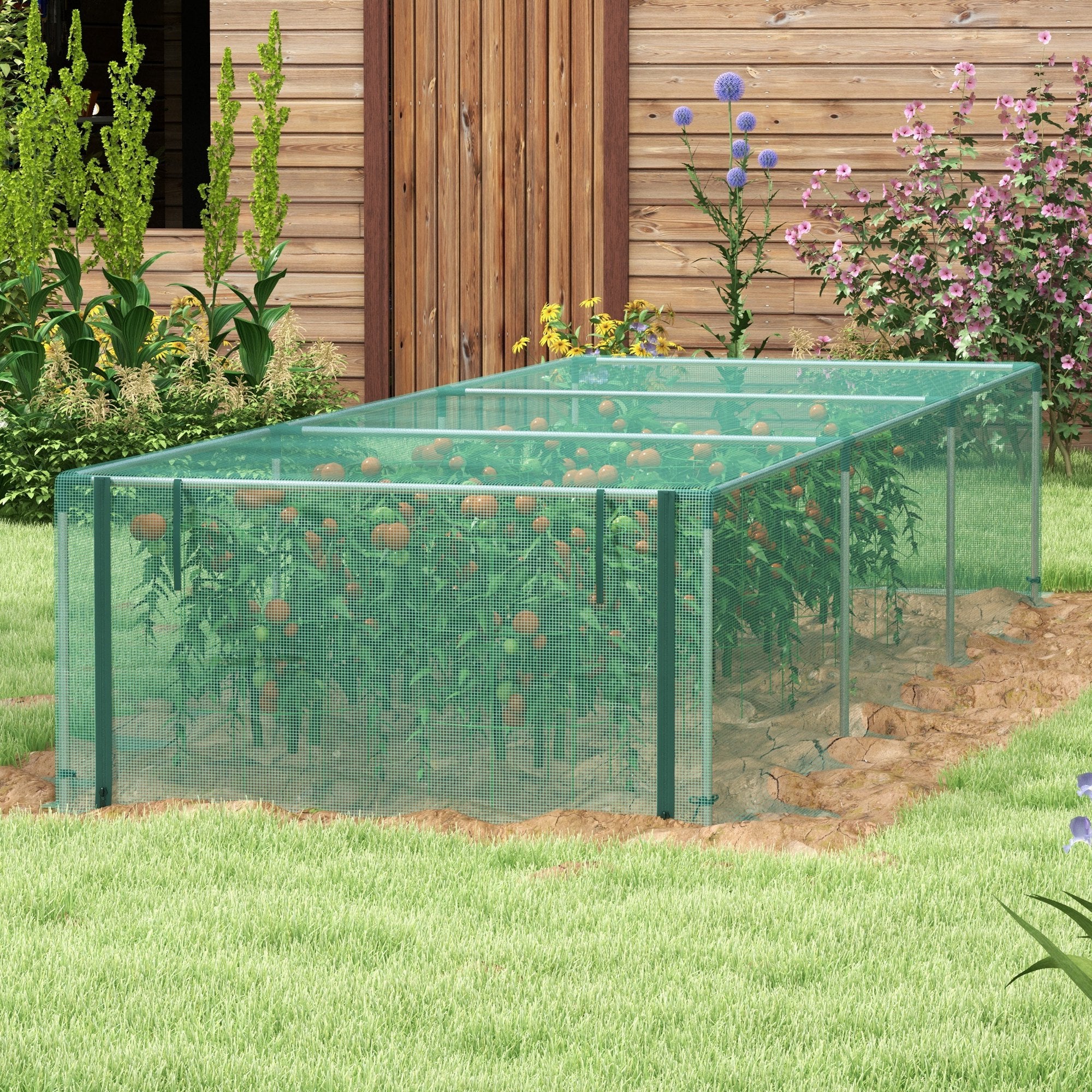 12' x 4' Plant Protection Cage with Zipper Roll-Up Door, Plant Protector from Animals with Galvanised Steel Frame