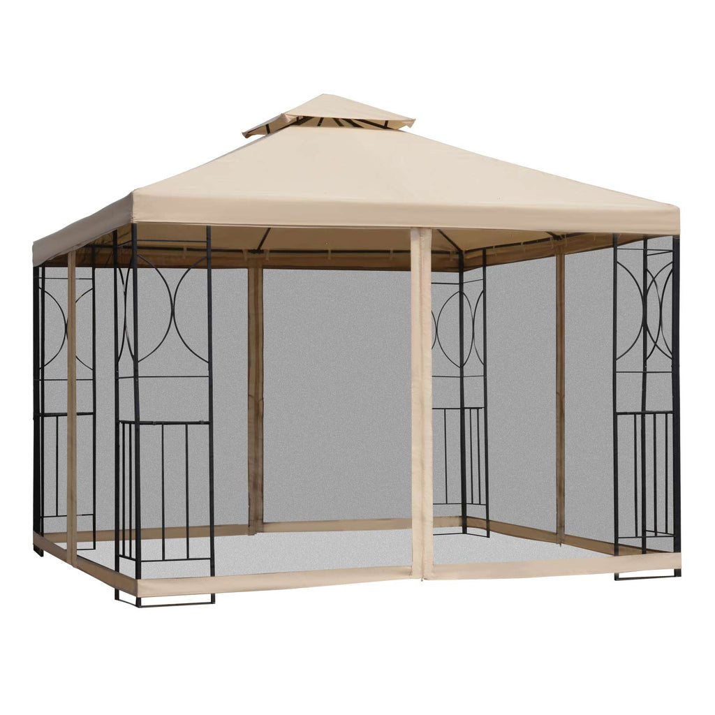 10x10ft Patio Gazebo, Outdoor Double Top Pavilion Canopy, Garden Event Party Tent Shelter, Yard Sun Shade Steel Frame w/ Mosquito Netting and Storage Tray