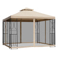 10x10ft Patio Gazebo, Outdoor Double Top Pavilion Canopy, Garden Event Party Tent Shelter, Yard Sun Shade Steel Frame w/ Mosquito Netting and Storage Tray