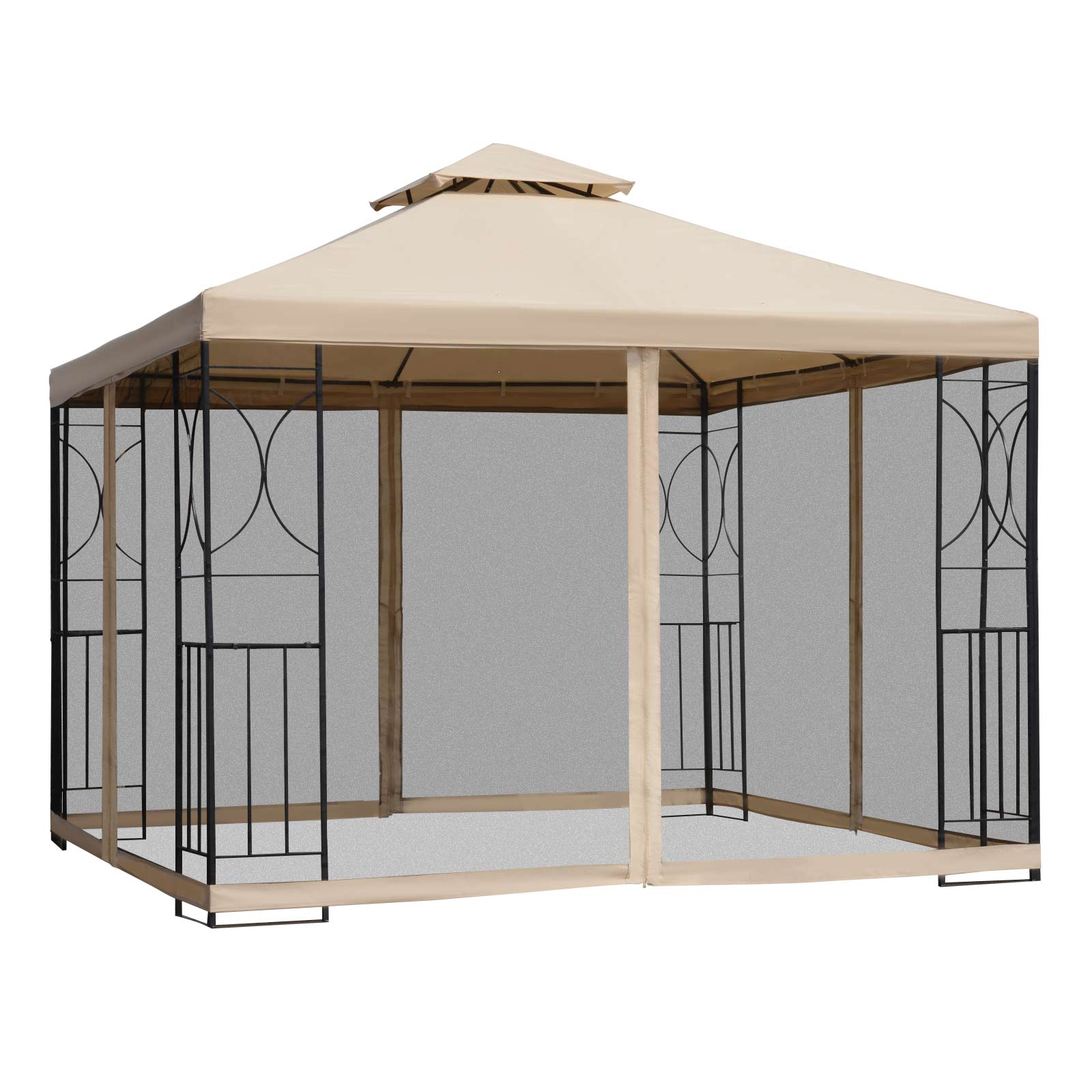 10x10ft Patio Gazebo, Outdoor Double Top Pavilion Canopy, Garden Event Party Tent Shelter, Yard Sun Shade Steel Frame w/ Mosquito Netting and Storage Tray