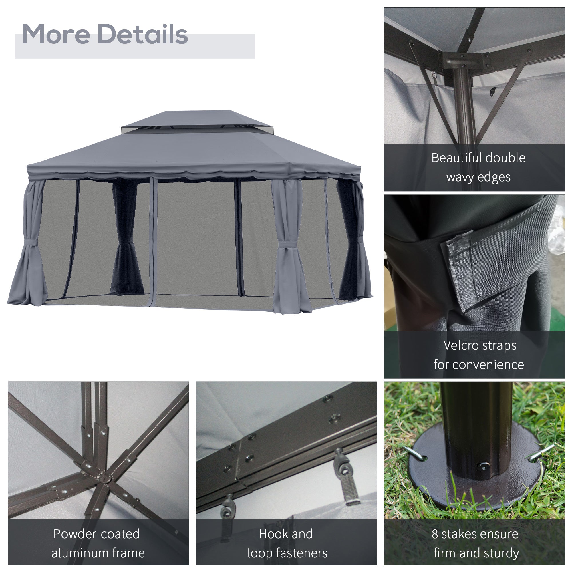 13' x 10' Patio Gazebo, DoubleÂ Roof Outdoor Gazebo Canopy Shelter with Netting & Curtains, Strong Aluminum Frame, Dark Grey