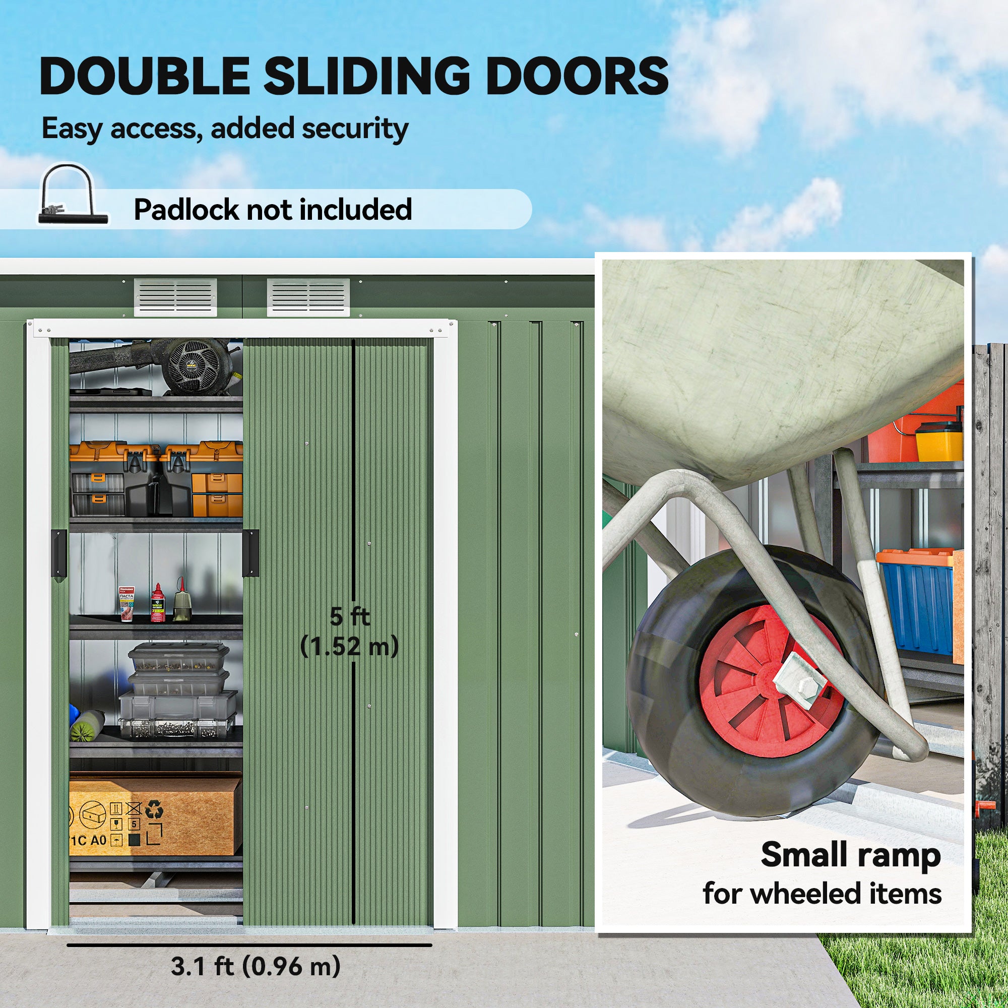 9' x 4' Garden Metal Storage Shed Outdoor Equipment Tool Box with Foundation Kit, Ventilation & Doors, Light Green
