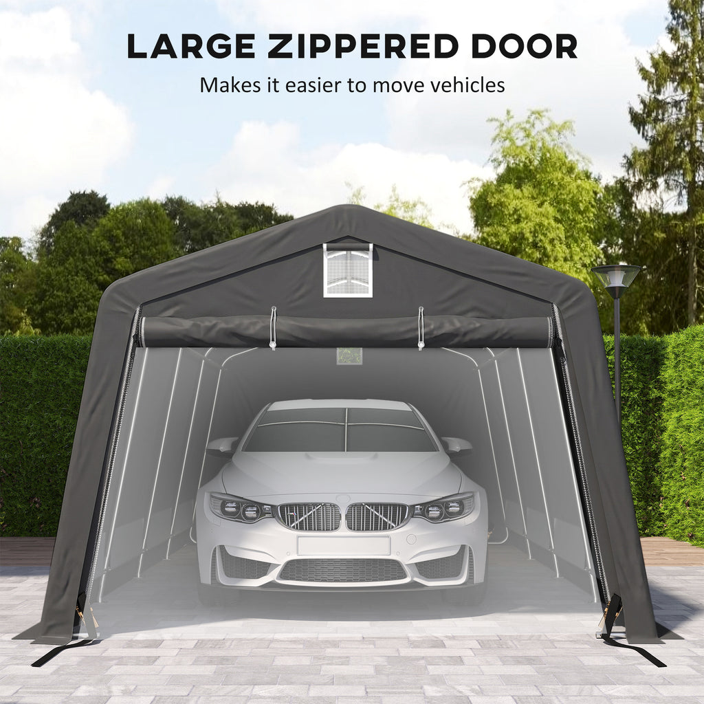 11' x 20' Portable Garage, Heavy Duty Carport Canopy with Ventilation Windows and Large Roll-up Door, Dark Grey