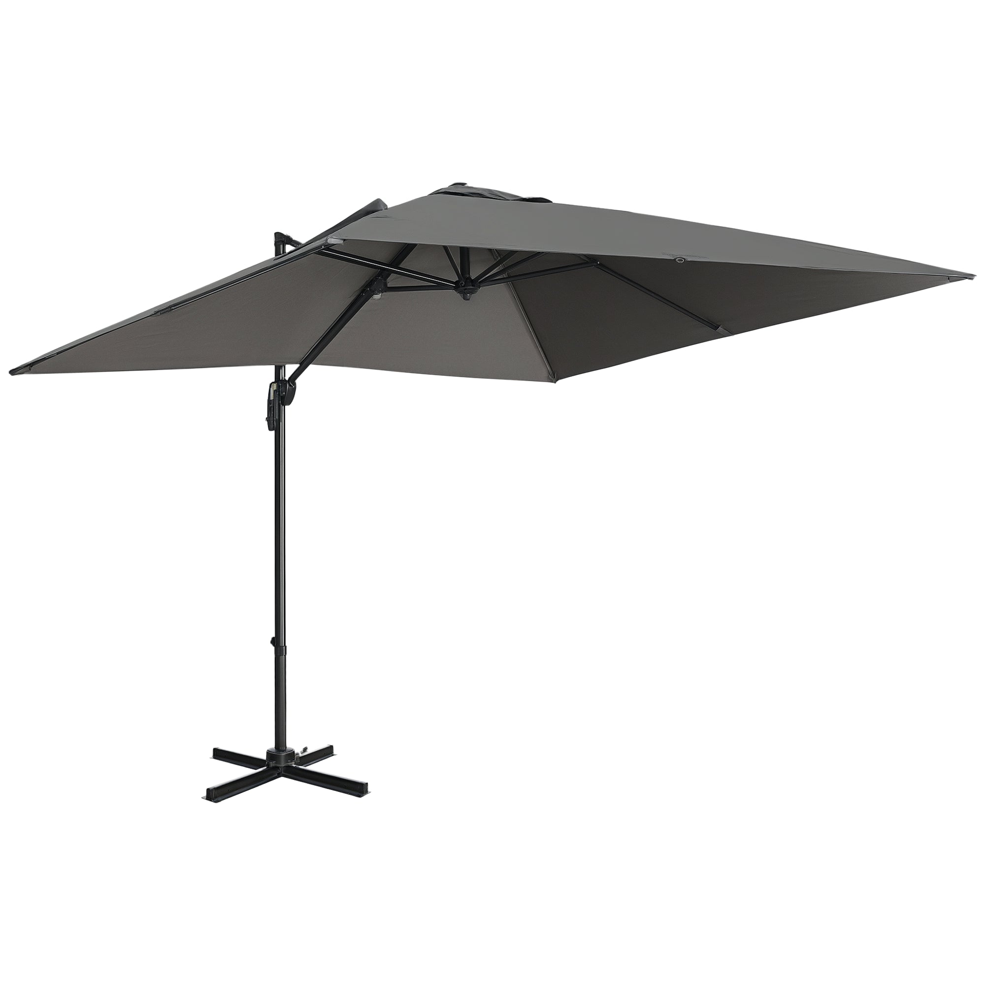 9ft Cantilever Patio Umbrella, Square Overhanging Umbrella with Cross Base, Crank Handle, Tilt, 360Â° Rotation and Aluminum Frame, Dark Grey