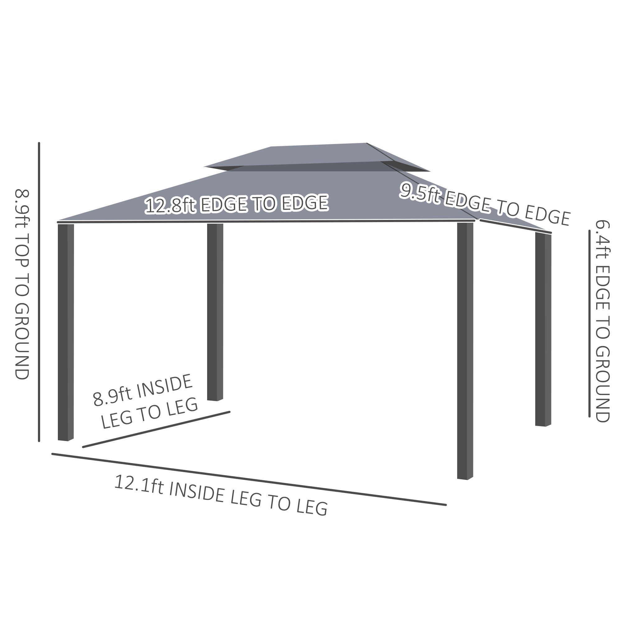 13' x 10' Patio Gazebo, DoubleÂ Roof Outdoor Gazebo Canopy Shelter with Netting & Curtains, Strong Aluminum Frame, Dark Grey