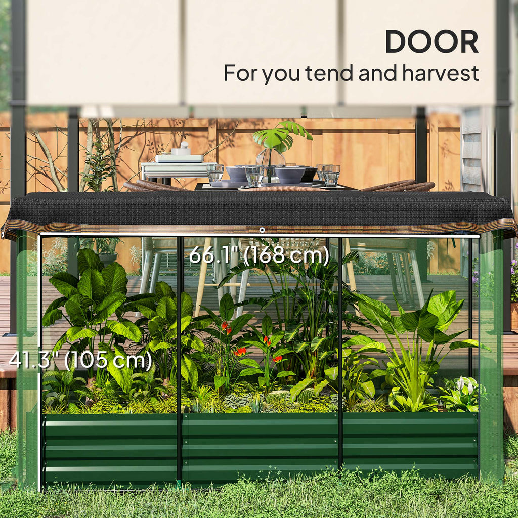 Galvanized Steel Planter Box with Crop Cage and Shade Cloth, Raised Garden Bed for Flowers, Vegs and Herbs