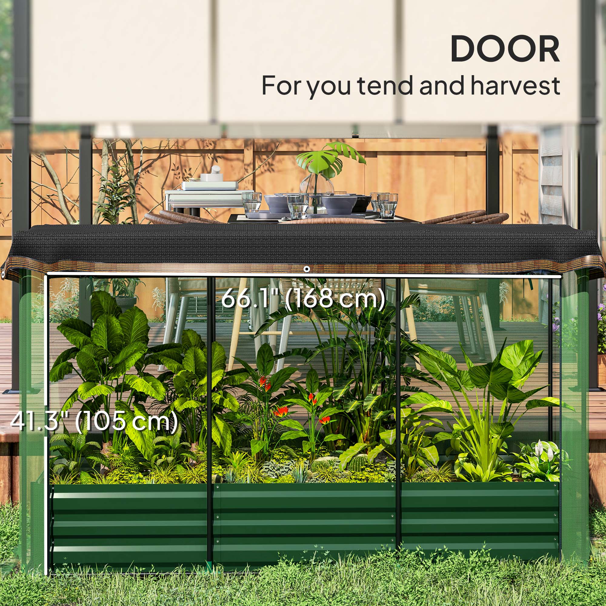 Galvanized Steel Planter Box with Crop Cage and Shade Cloth, Raised Garden Bed for Flowers, Vegs and Herbs
