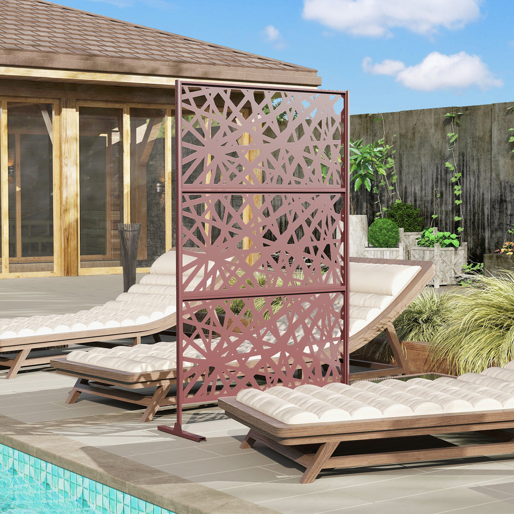 Metal Outdoor Privacy Screen, Freestanding Outdoor Divider with Stand, 78" x 48", Dark Brown