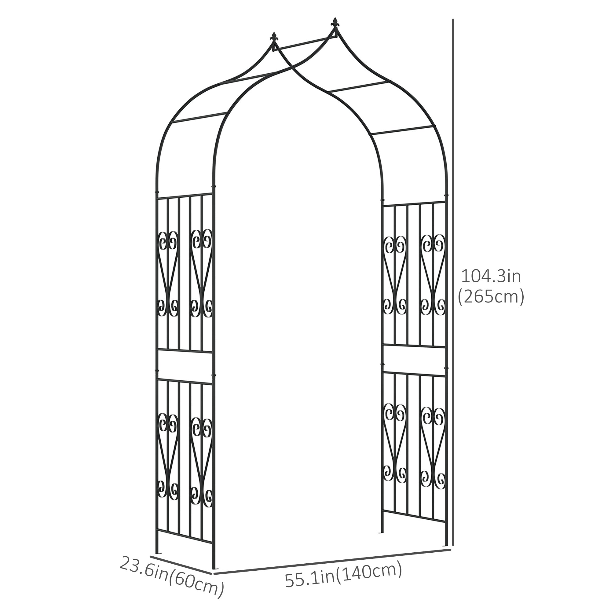 8.7FT Garden Arch Trellis, Outdoor Wedding Arbor for Ceremony with Scrollwork Design for Climbing Roses, Vines and Plants