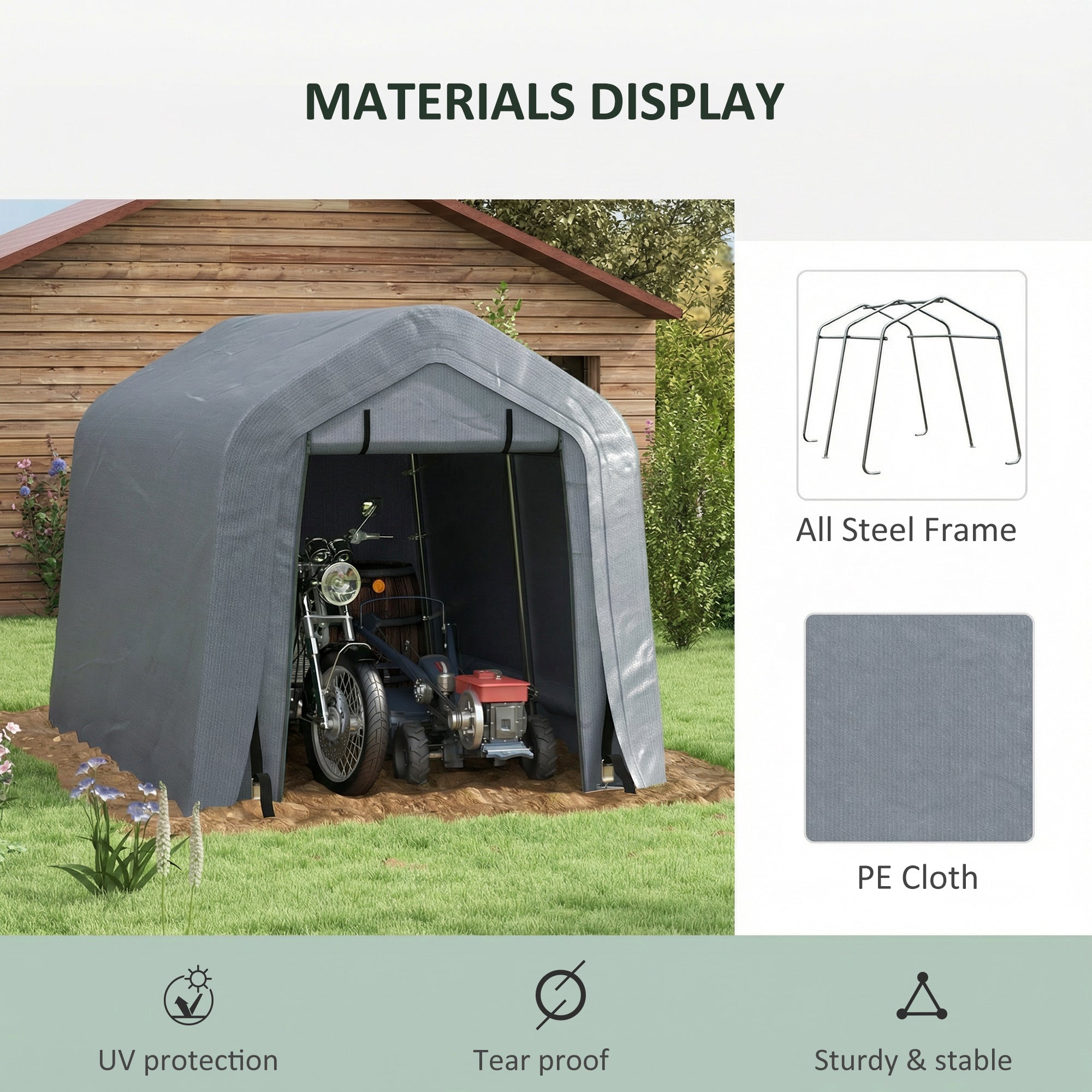 8' x 6' Carport with Sidewalls and Roll-up Door, Outdoor Storage Shelter for Motorcycle and Car, Dark Grey
