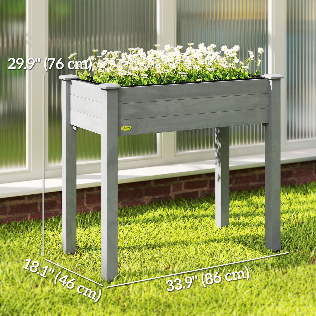 34"x18"x30" Wooden Raised Garden Bed, Elevated Planter Box with Legs, Drainage Holes, Inner Bag for Garden, Dark Grey