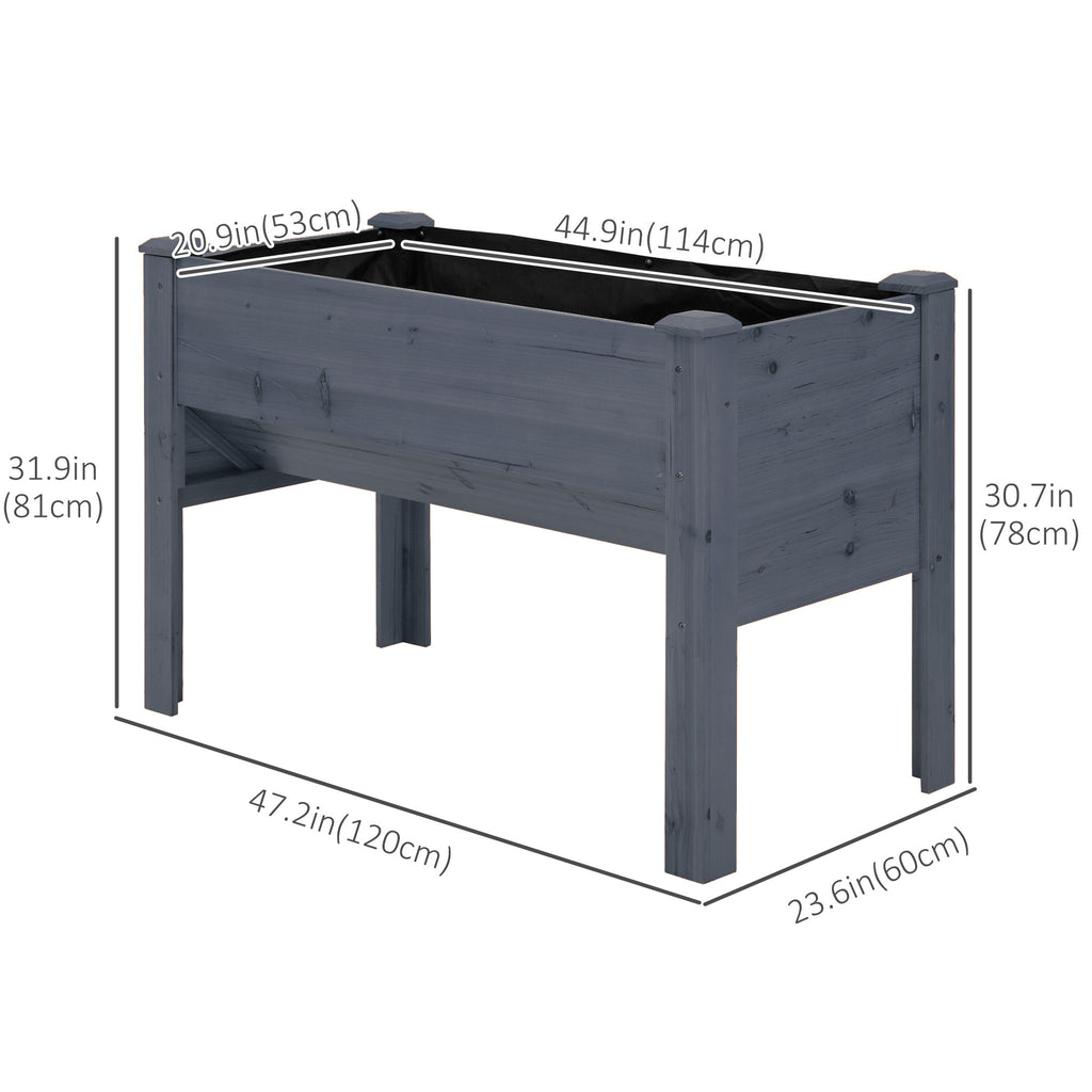 Wooden Raised Garden Plant Stand Outdoor Tall Flower Bed Box with Hooks, 48" x 24" x 32", Grey