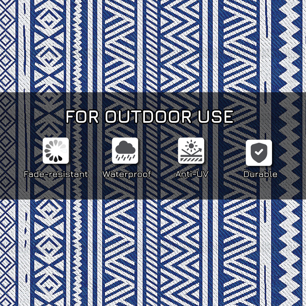 Reversible Outdoor Rug, Patio Floor Mat, 6'x9' Plastic Straw Rug for Backyard Deck, Beach, Camping, Dark Blue and White