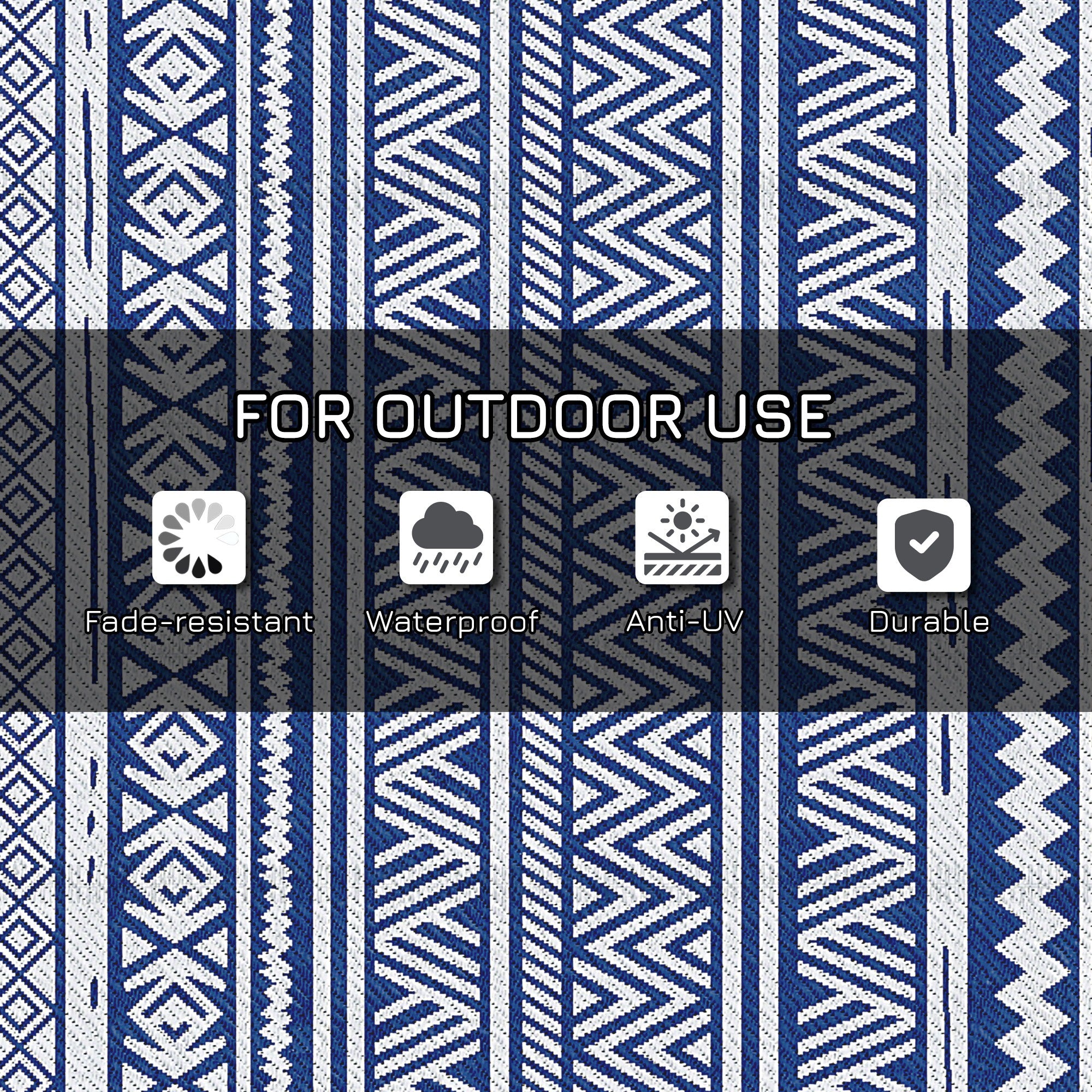 Reversible Outdoor Rug, Patio Floor Mat, 6'x9' Plastic Straw Rug for Backyard Deck, Beach, Camping, Dark Blue and White
